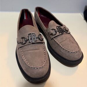 Tommy Hilfiger Taupe Loafers with Metal Logo